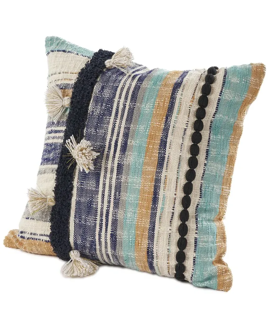 Destin Striped Throw Pillows Set of 2 with Tassels - Blue