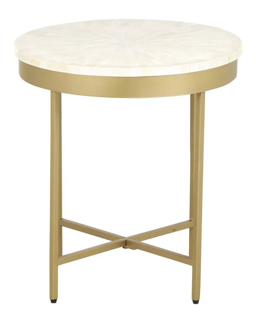Elena Bone Inlay Side Table - White, Gold image