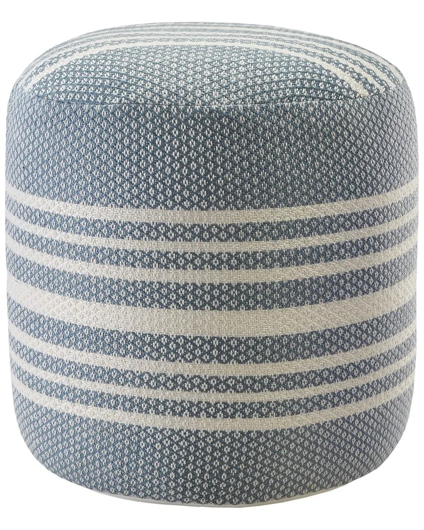 Ella Striped Hand-Woven Ottoman Pouf - Blue, Polyester