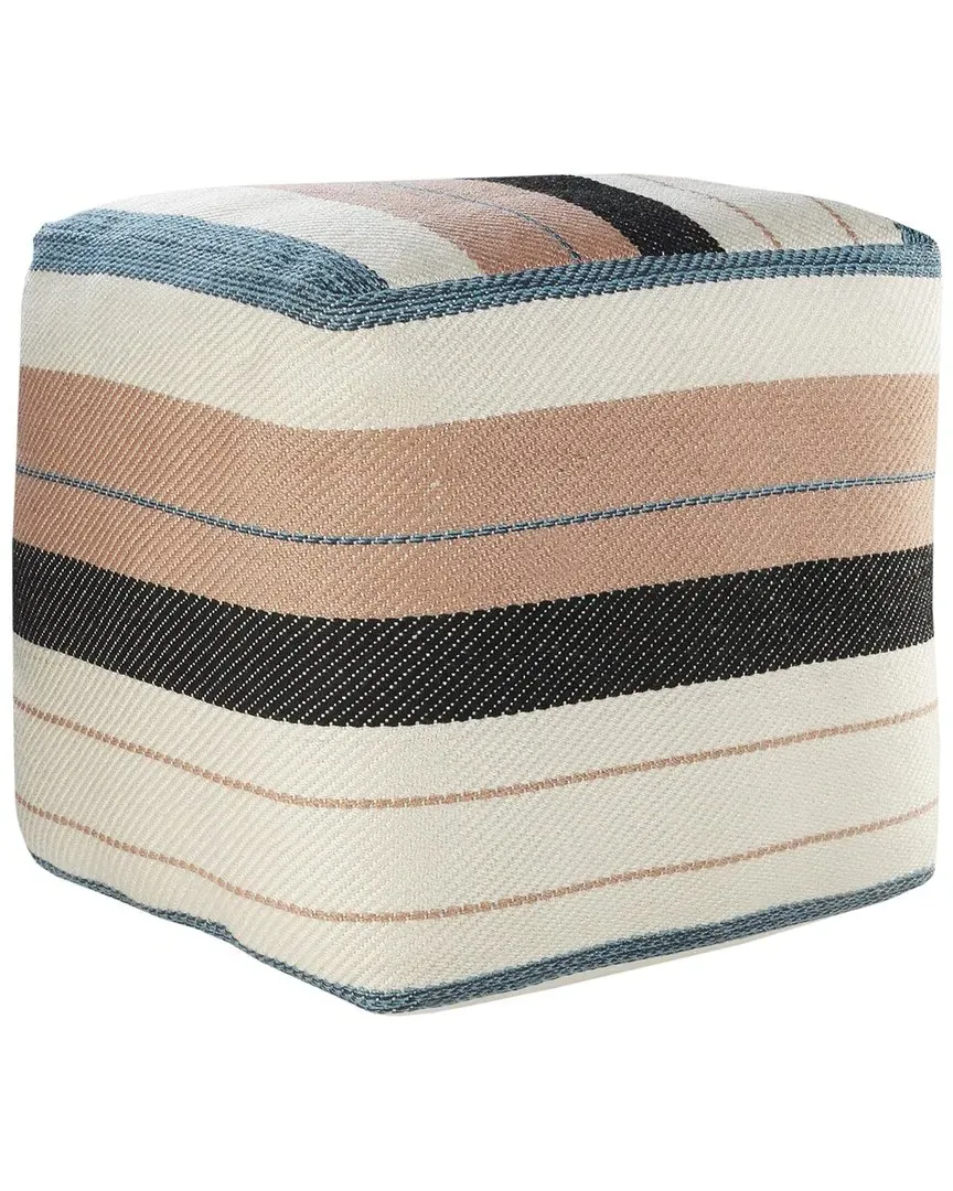 Ella Striped Hand-Woven Ottoman Pouf - White, Polyester