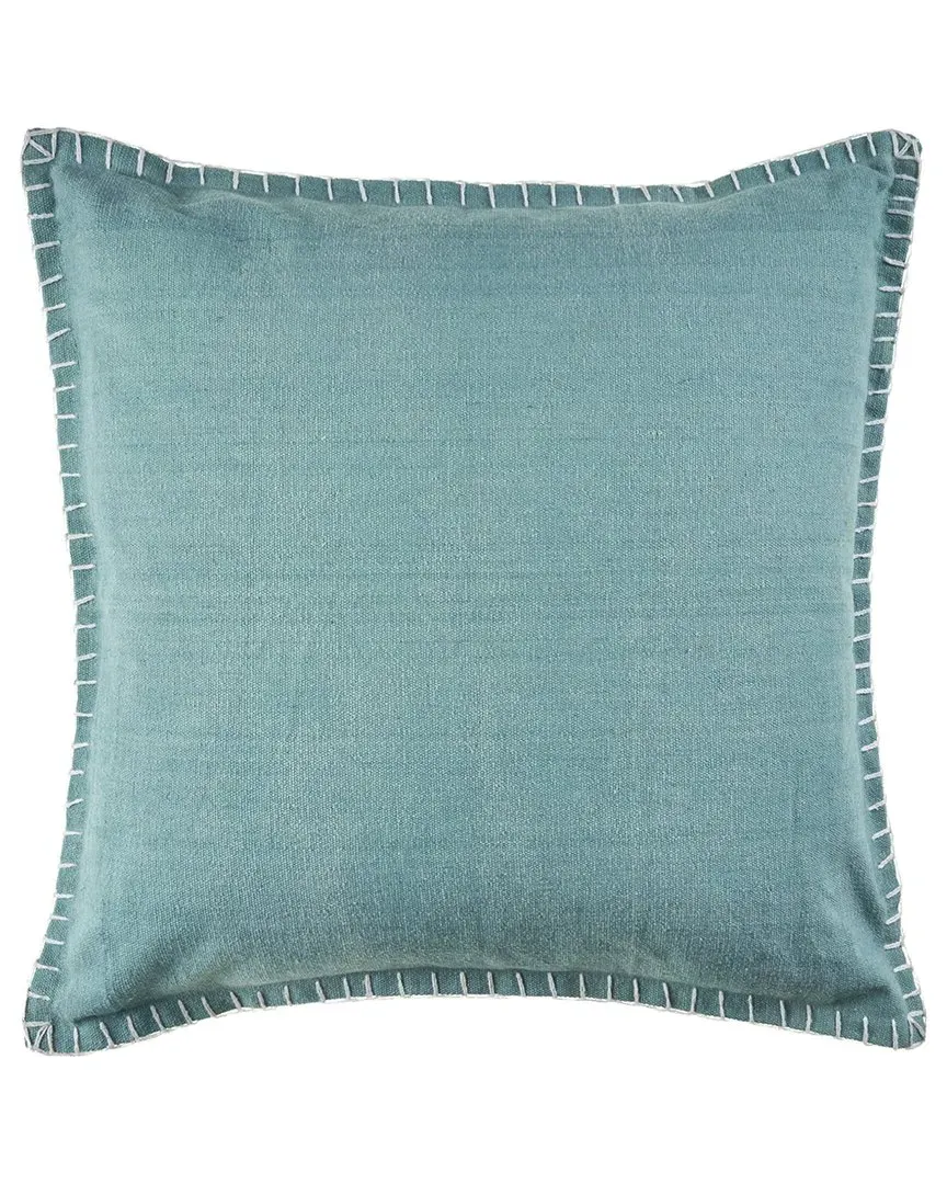Embroidered Edge Bordered Throw Pillow - Teal, Cotton