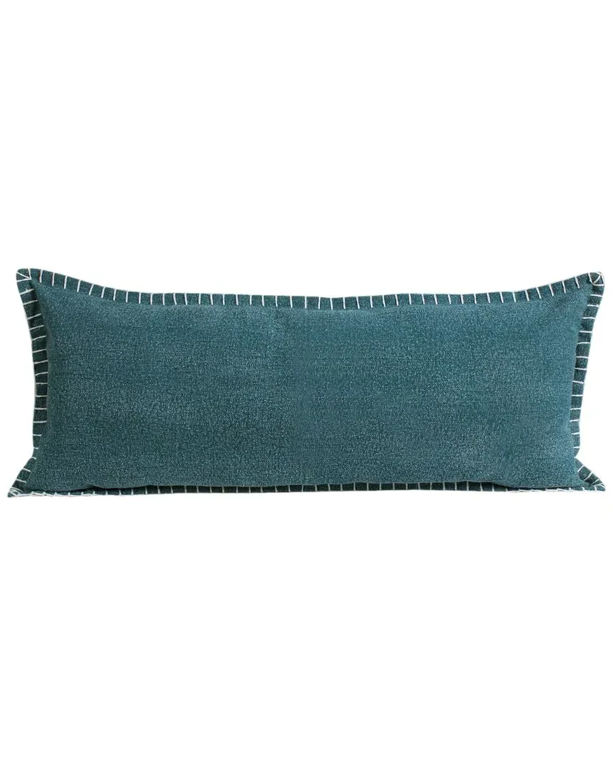 Embroidered Edge Lumbar Decorative Pillow - Green, Cotton image