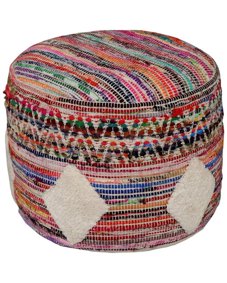 Evelyn Round Ottoman Pouf - Multicolor, Cotton Blend