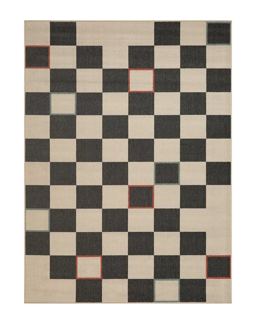 Evette Rios Checkered Indoor/Outdoor Area Rug - Black, Polypropylene