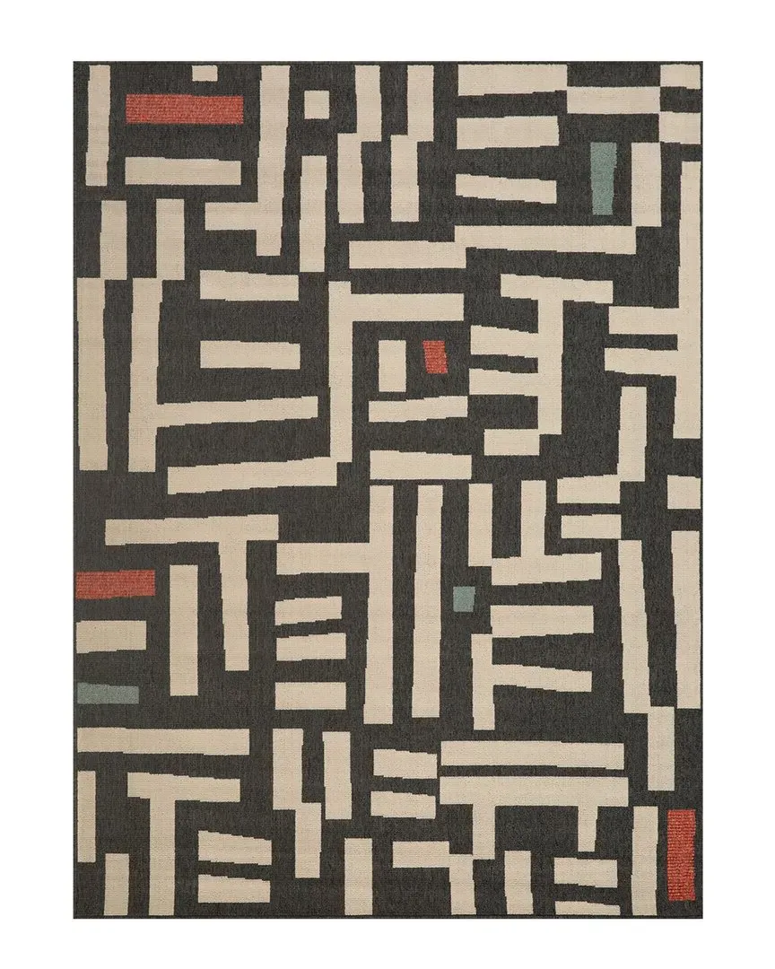Evette Rios Geometric Indoor/Outdoor Area Rug - Black, Polypropylene