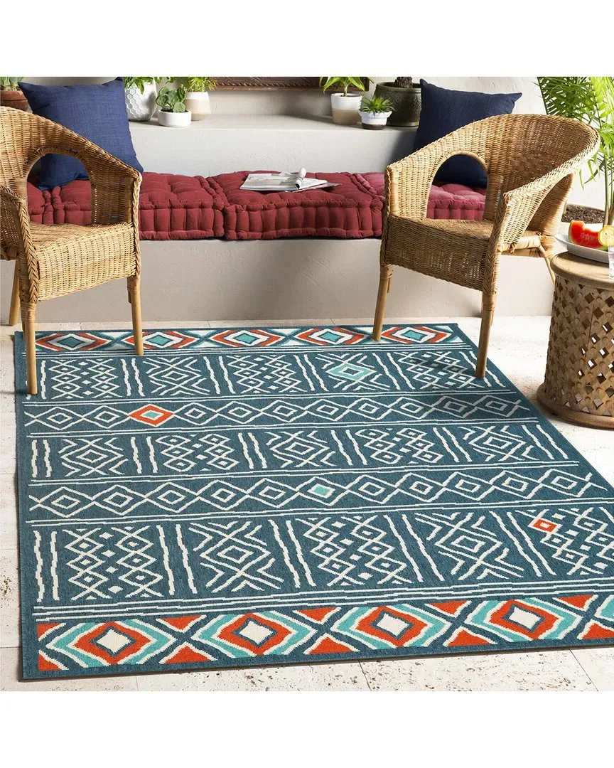 Evette Rios Southwestern Diamond Indoor/Outdoor Area Rug - Blue, Polypropylene