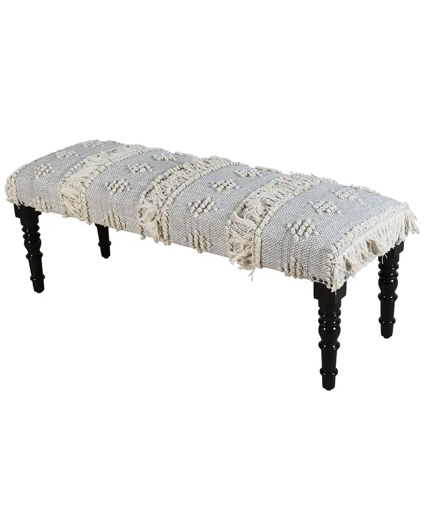 Farmhouse Geometric Embroidered Handmade Bench - Blue, Cotton