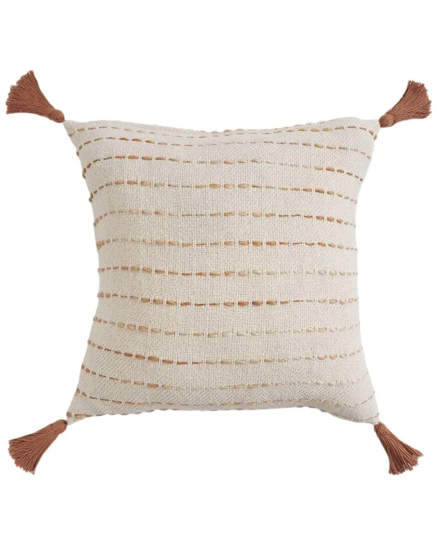 Hand-Woven Throw Pillow - White, Cotton
