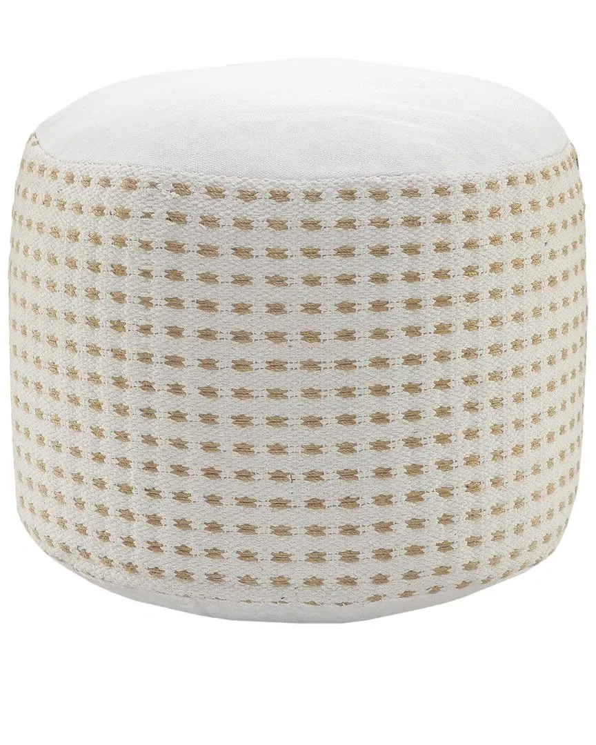 Handcrafted Geometric Jute Pouf - White, Jute image