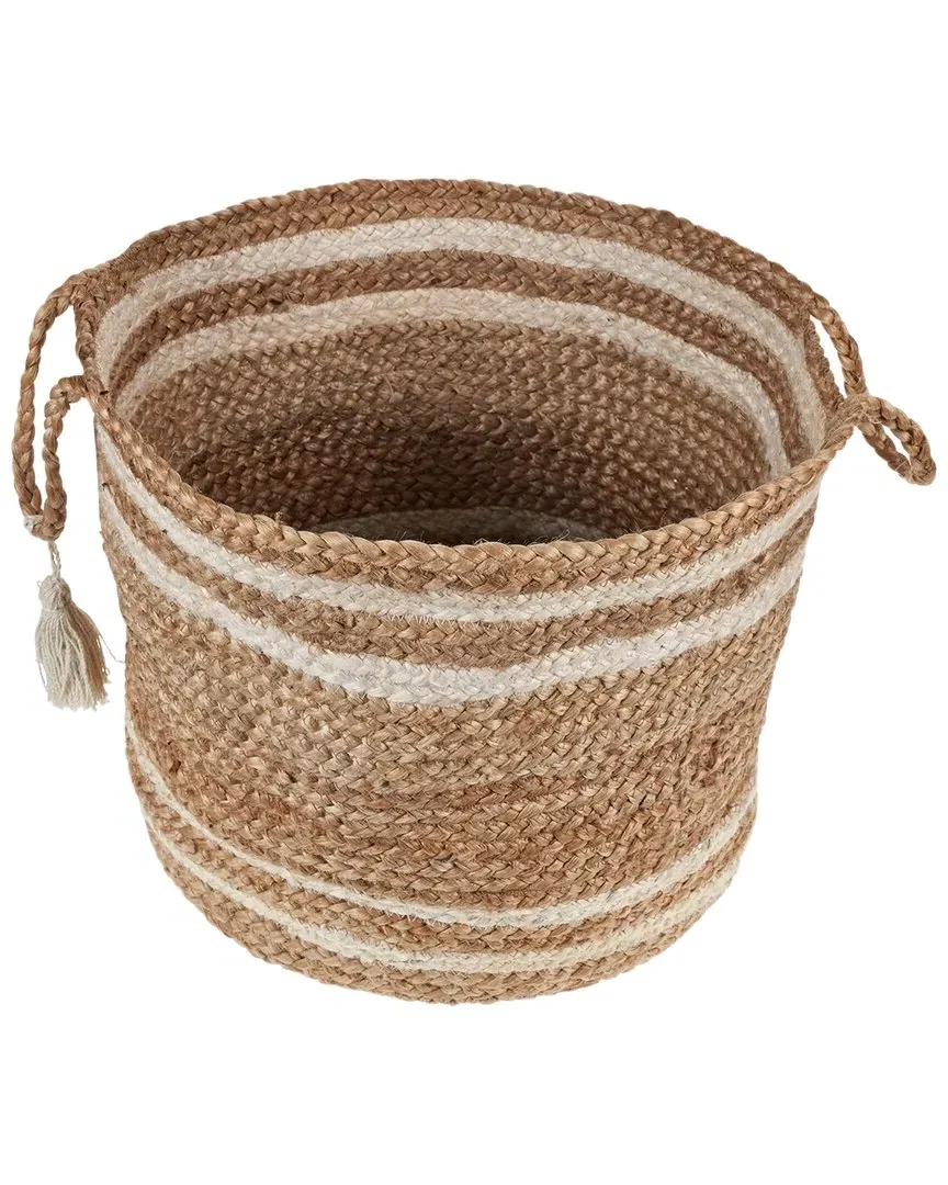 Handmade Striped Storage Basket - Brown, Jute image