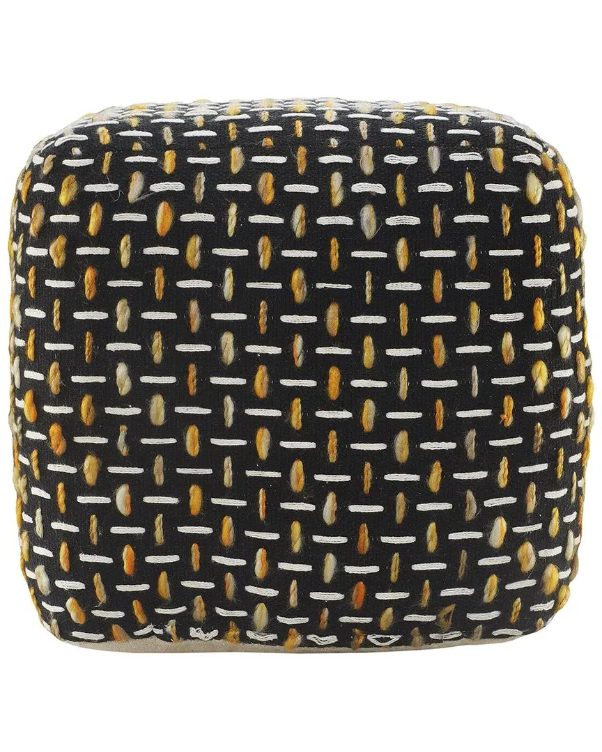 Helan Geometric Ottoman Pouf - Black, Polyester image