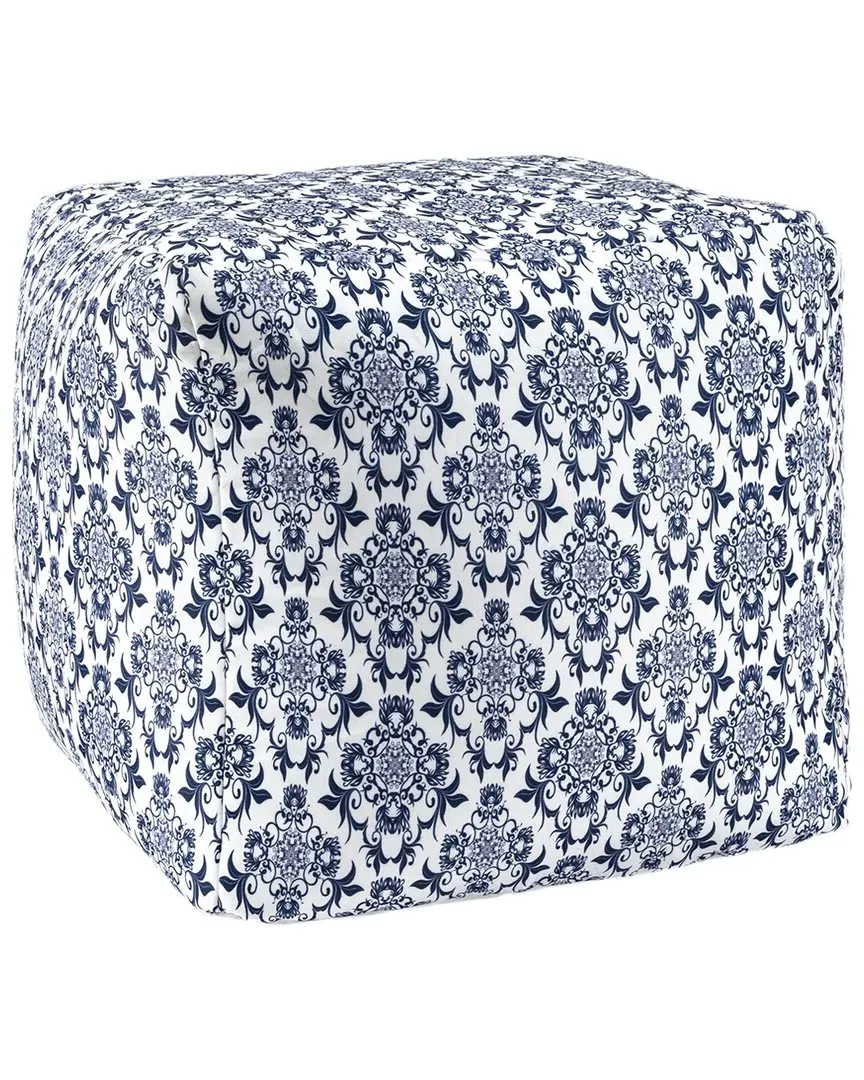 Jaylen Floral Damask Handmade Cotton Ottoman Pouf - Blue