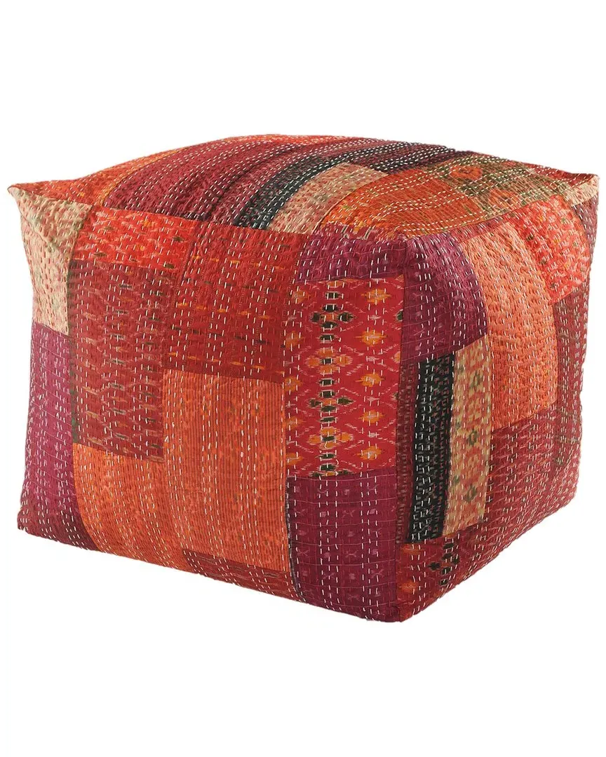 Kaya Patchwork Hand-Stitched Ottoman Pouf - Red