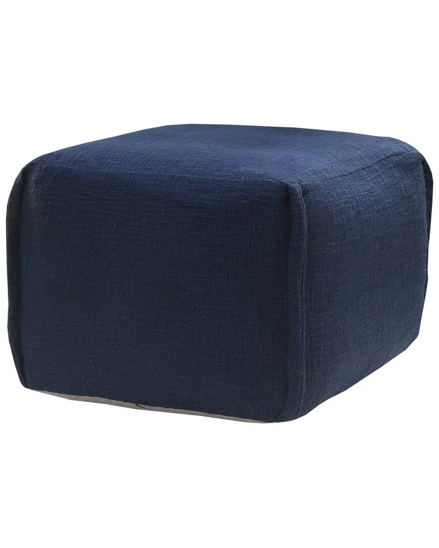 Lauryn Patchwork Flatweave Ottoman Pouf - Navy, Cotton image