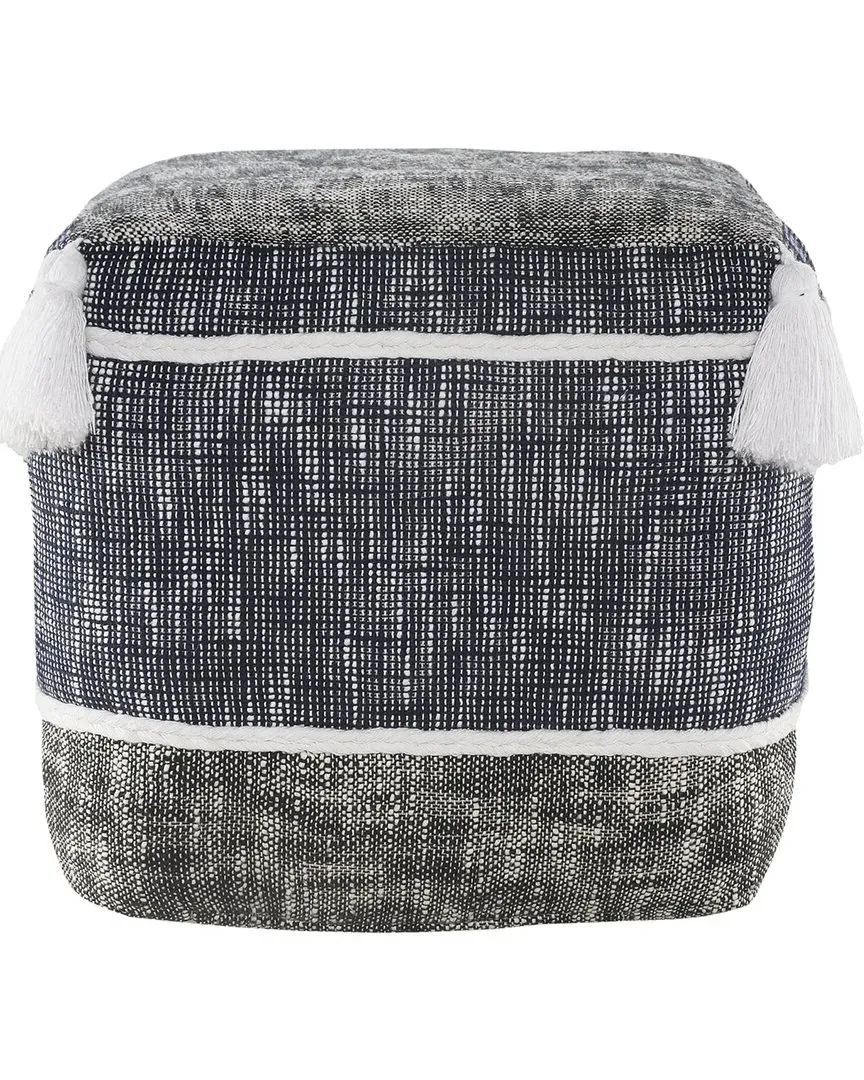 LR Home Distressed Rope Lined Tasseled Pouf - Blue image