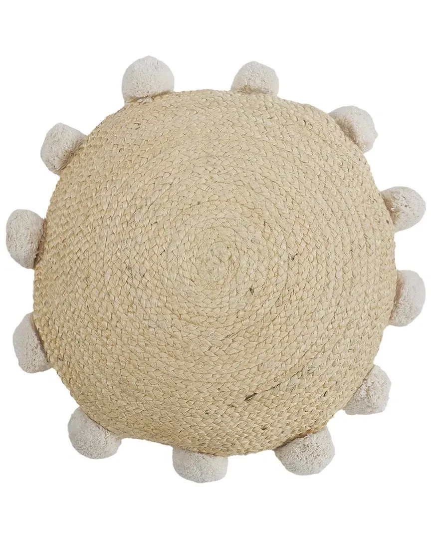 LR Home Round Decorative Pillow with Pom Pom - Natural, Jute image
