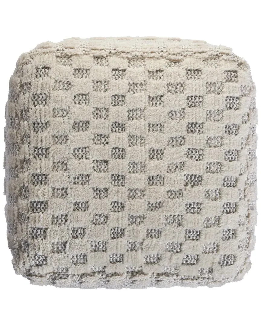 Lyla Geometric Hand-Woven Ottoman Pouf - Cream, Wool