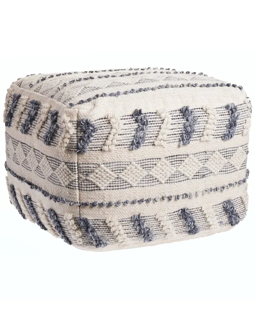 Lyla Striped Hand-Woven Ottoman Pouf - Navy, Wool image