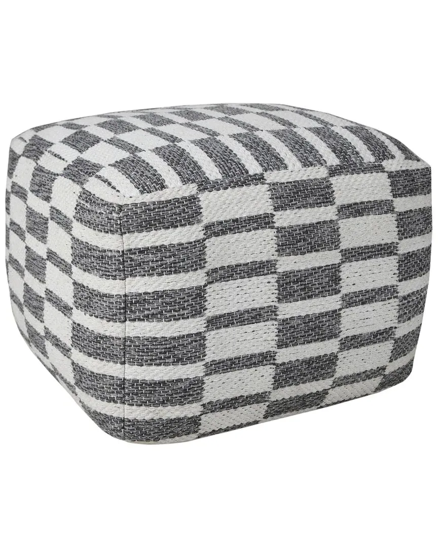 Madilyn Geometric Hand-Woven Ottoman Pouf - Grey, Cotton image