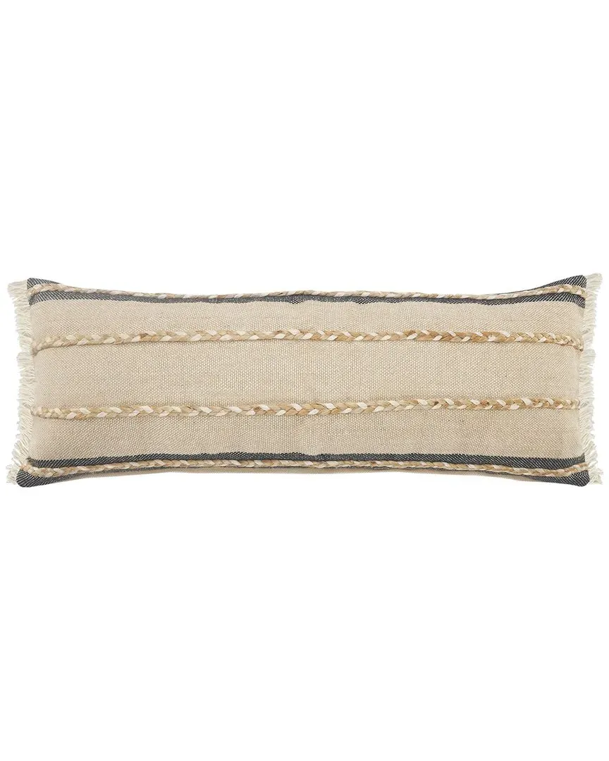 Marina Striped Braided Jute Fringed Lumbar Pillow - Black image
