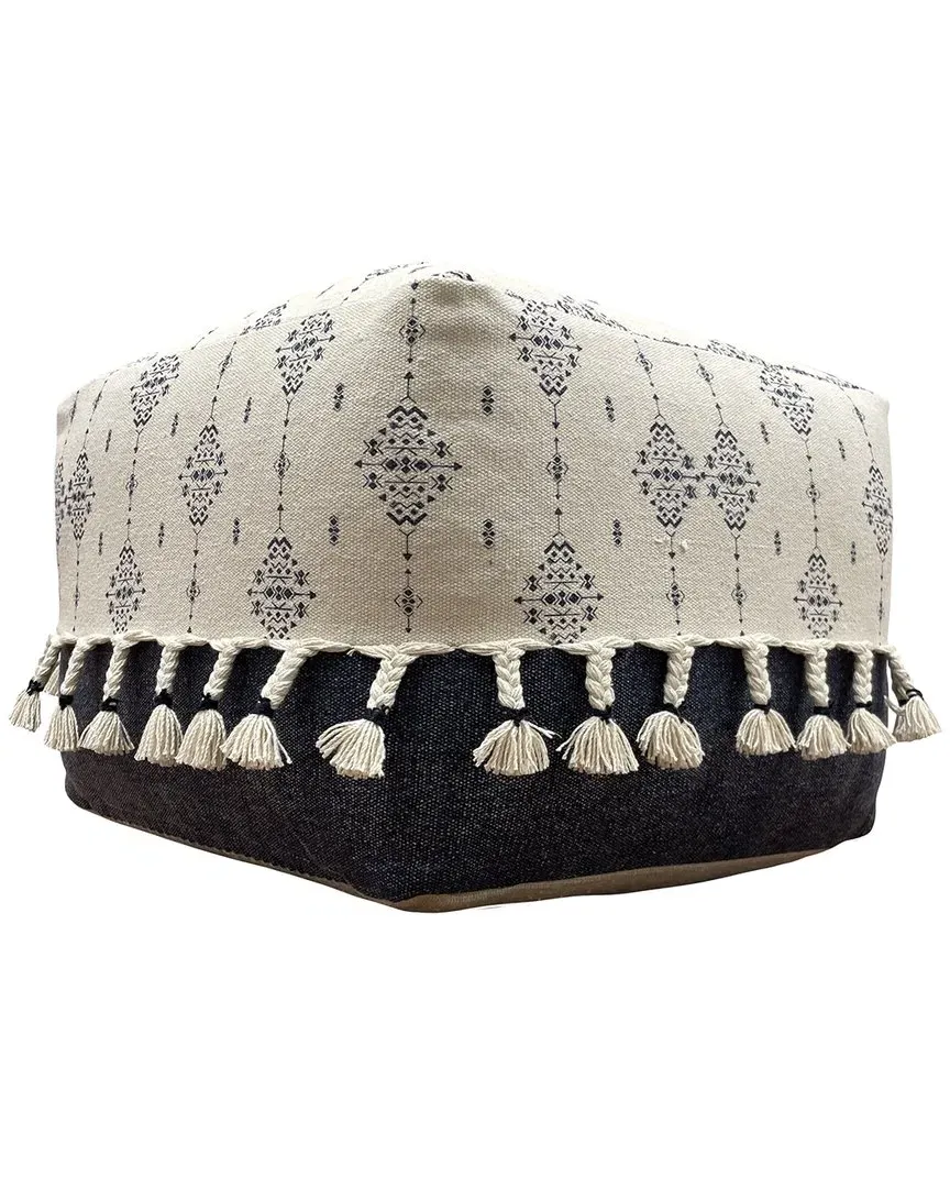 Monarch Ornamental Motif Pouf Ottoman - Navy, Cotton image