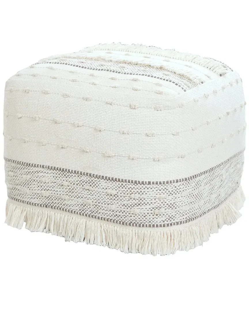 Monarch Shag Textured Pouf Ottoman - Ivory, Cotton