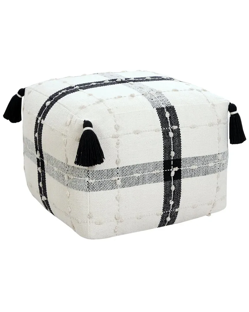 Monarch Textured Plaid Pouf Ottoman - Black, Cotton