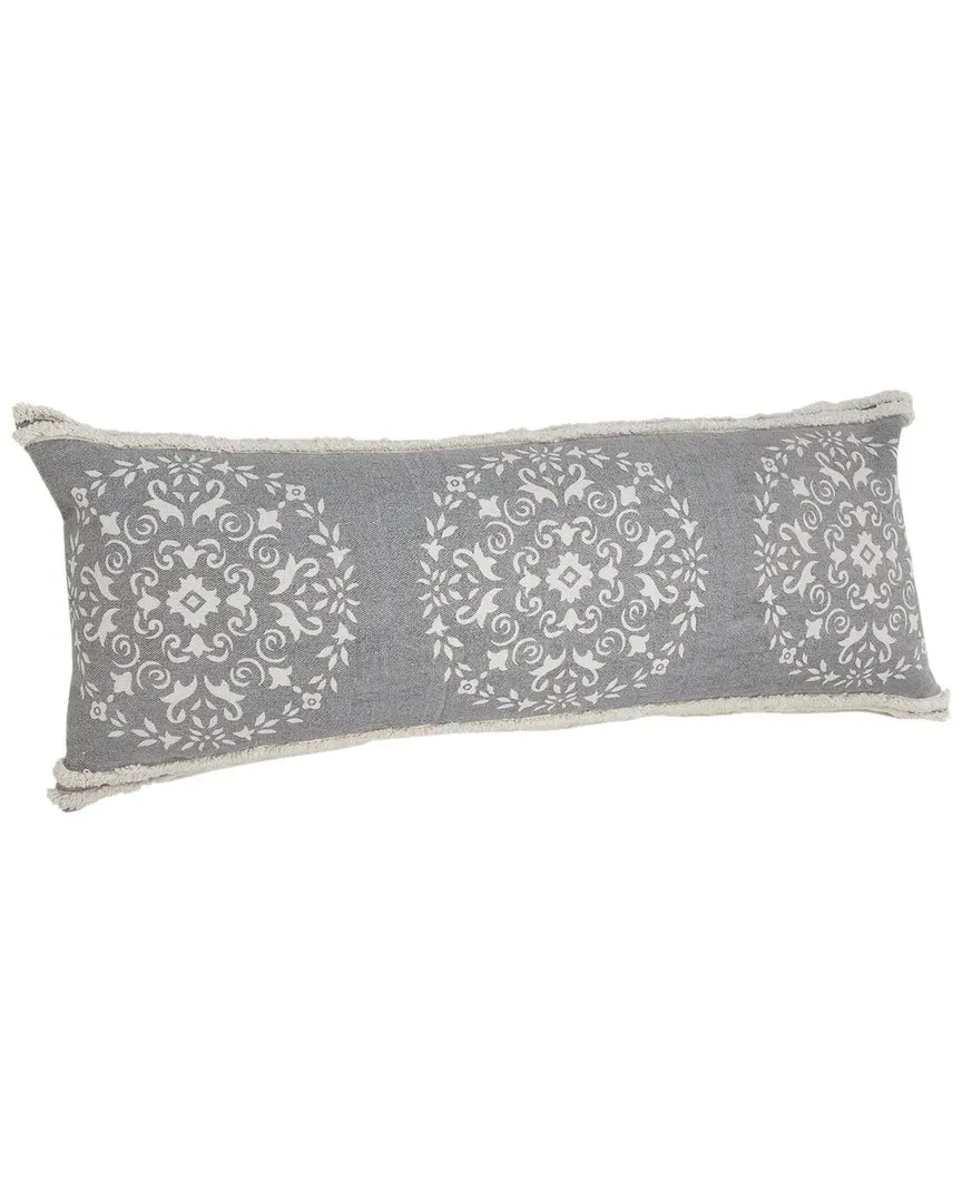 Monica Mandala Medallion Lumbar Pillow with Tufted Border - Gray