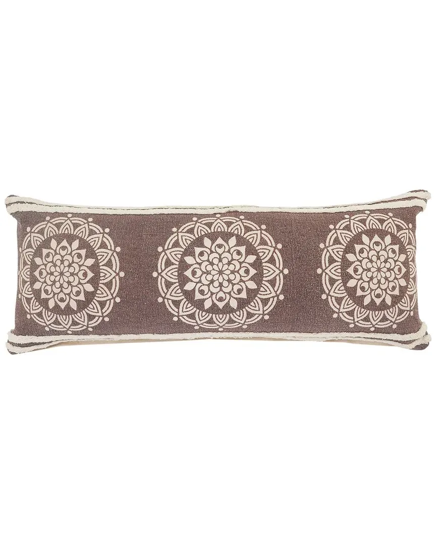 Monica Medallion Lumbar Throw Pillow with Border - Brown image