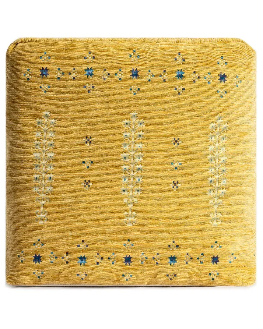 Natalie Border Pouf - Mustard, Polyester