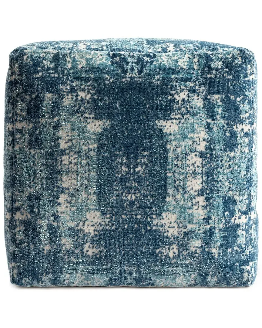 Natalie Distressed Medallion Pouf - Teal, Polyester