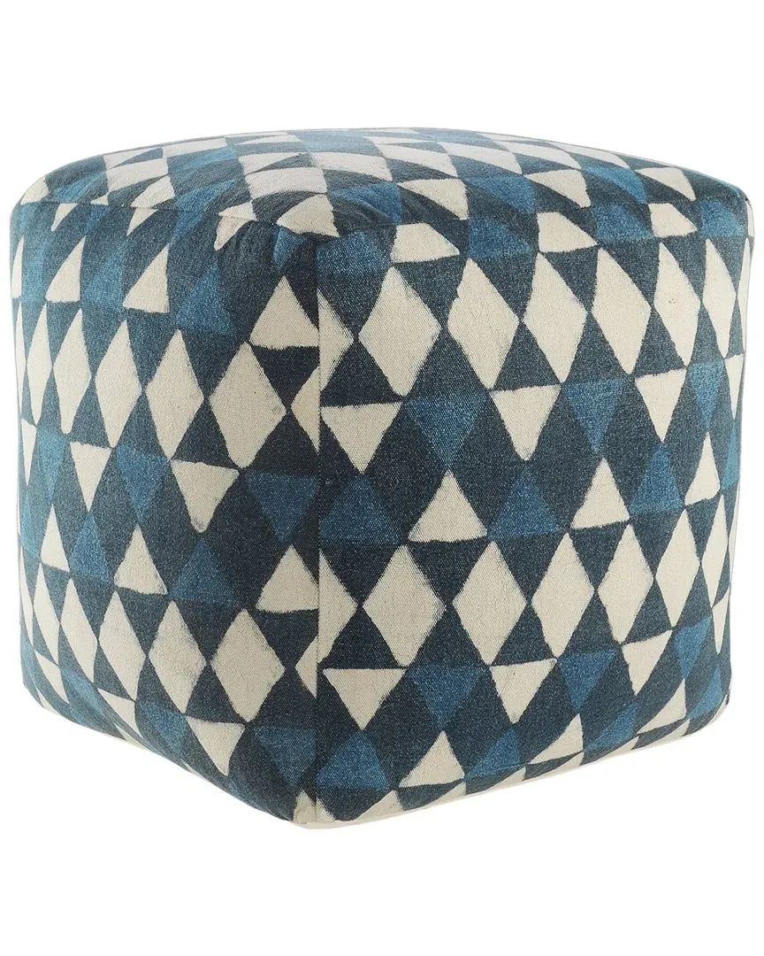 Peggy Geometric Flatweave Ottoman Pouf - Blue, Cotton