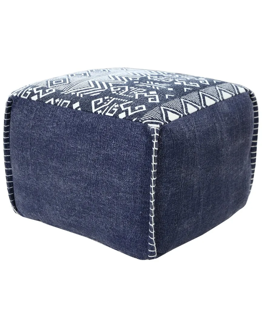 Peggy Geometric Flatweave Ottoman Pouf - Navy, Cotton image