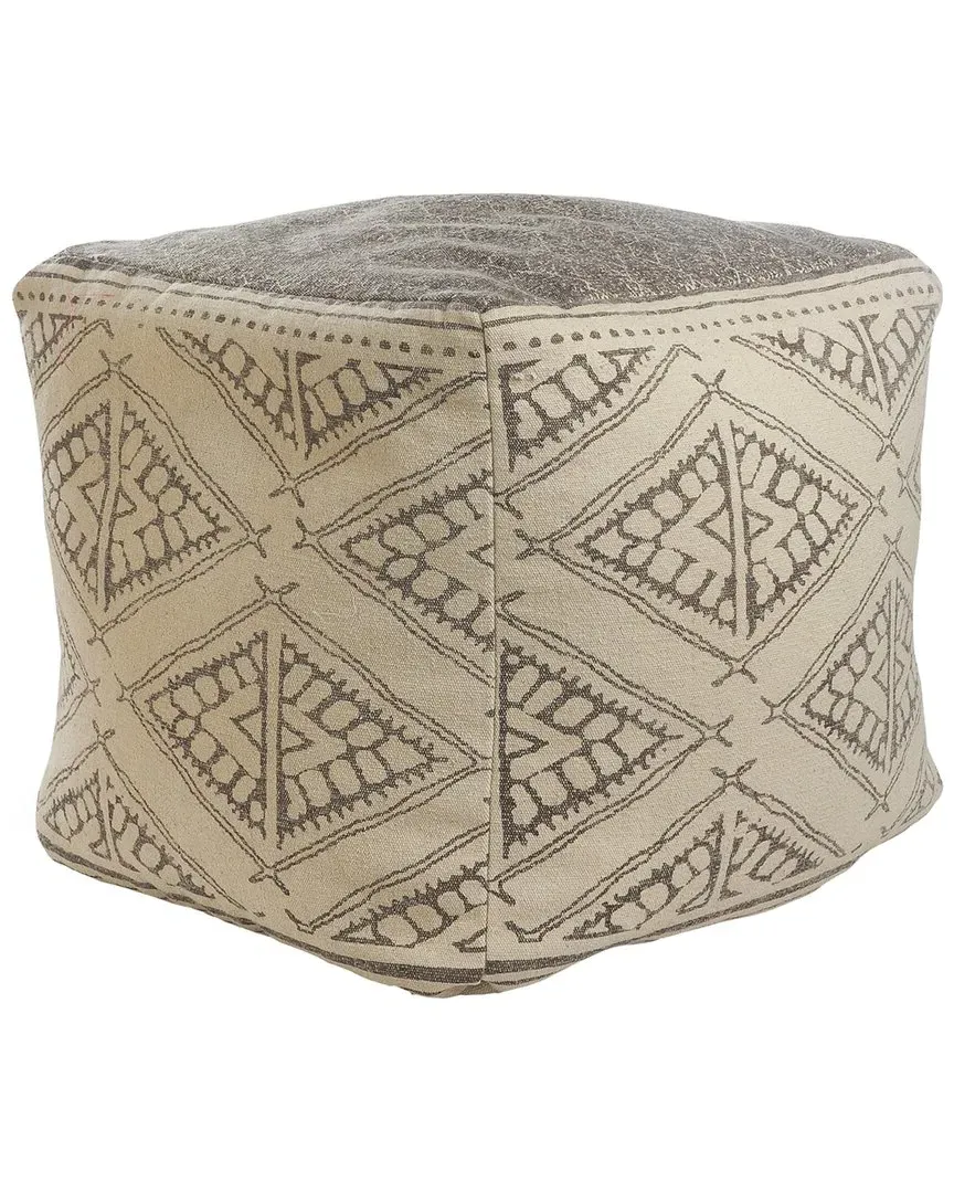 Peggy Tribal Flatweave Ottoman Pouf - Taupe, Cotton
