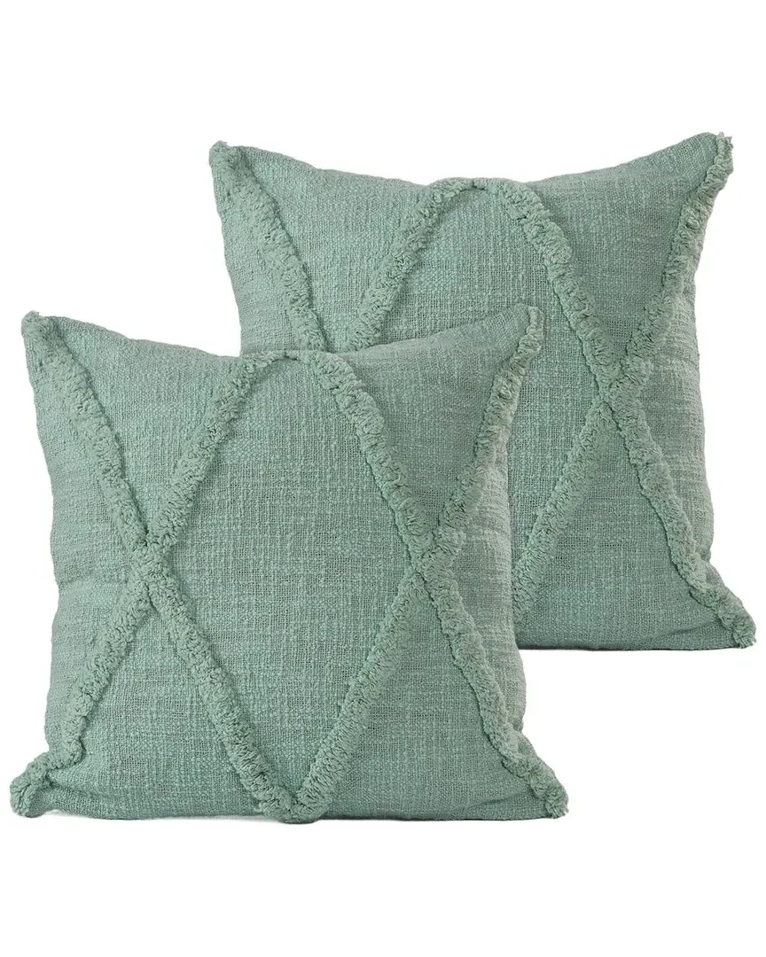 Reese Flatwoven Throw Pillows Set of 2 - Green, Cotton image