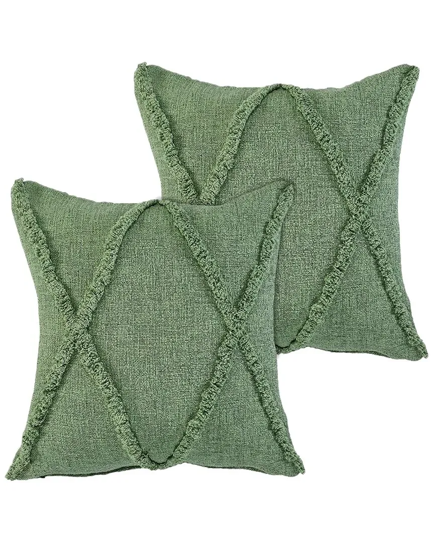 Reese Flatwoven Throw Pillows Set of 2 - Green, Cotton