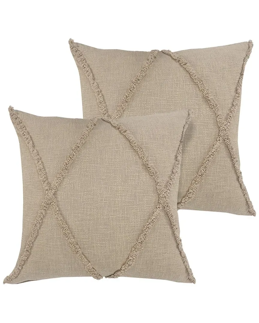 Reese Set of 2 Handwoven Diamond Throw Pillows - Taupe, Cotton image