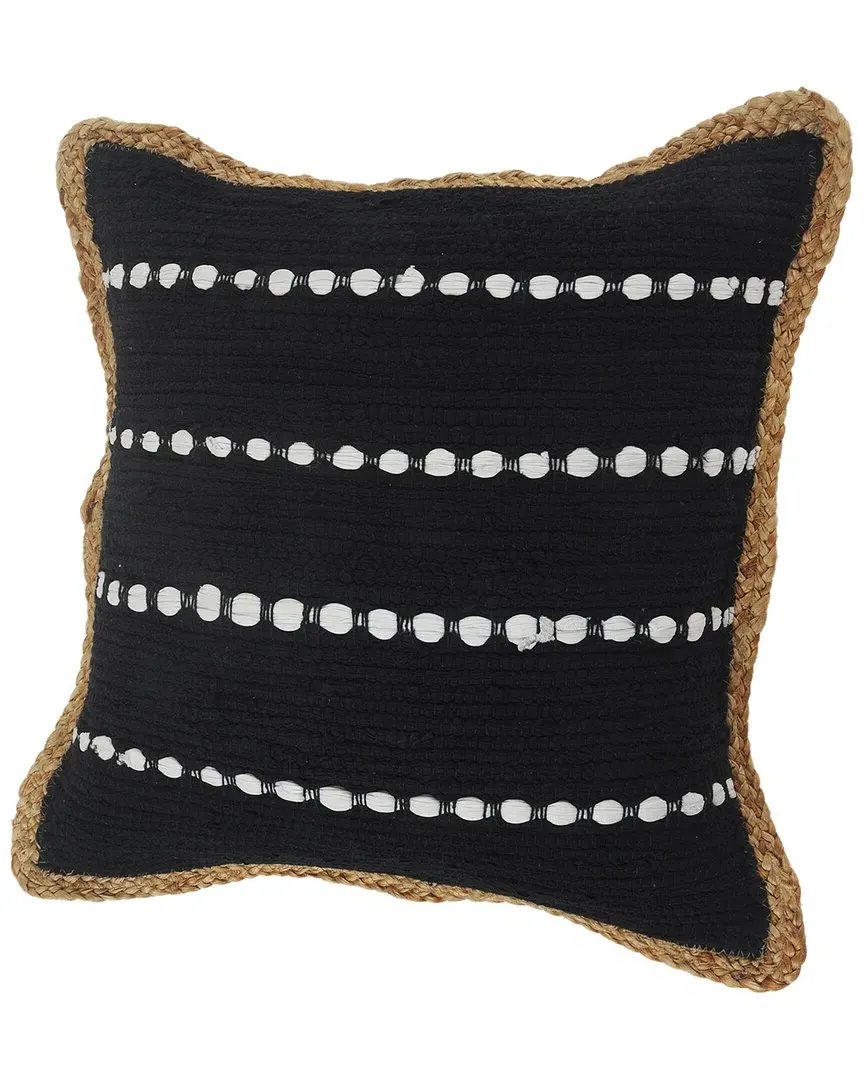 Riley Set of 2 Striped Throw Pillows with Jute Border - Black