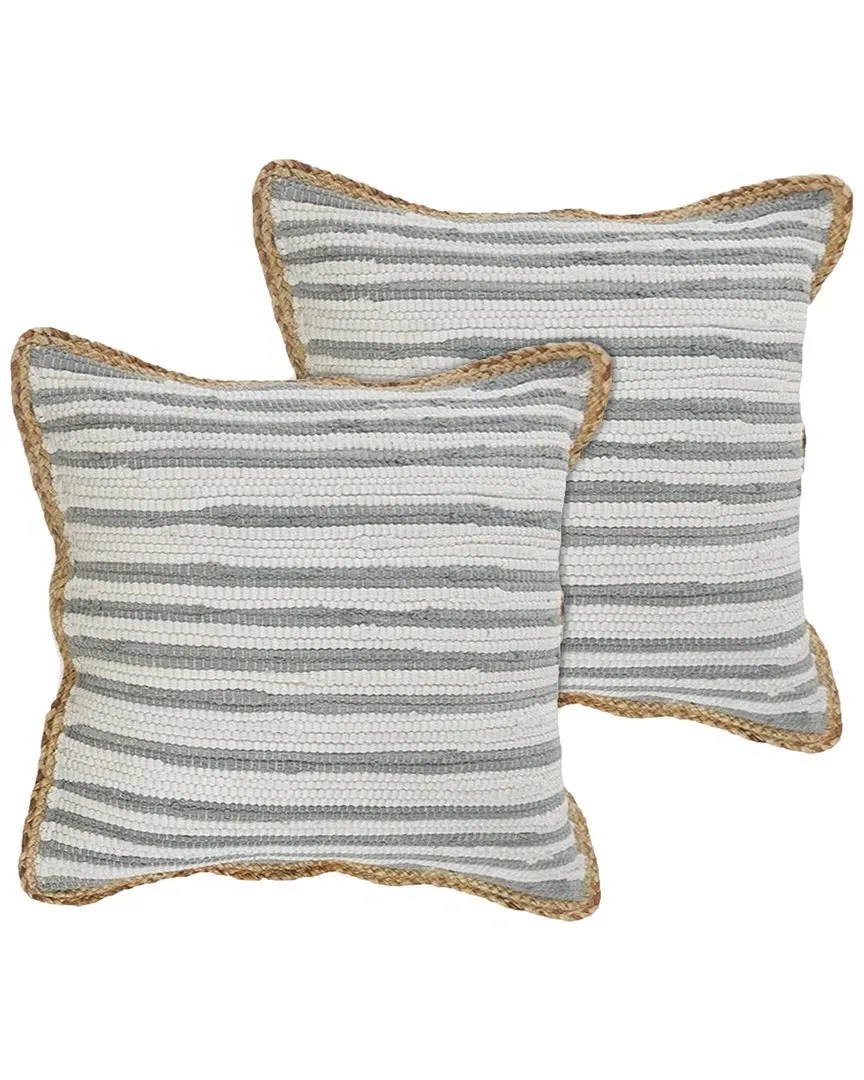 Riley Set of 2 Striped Throw Pillows with Jute Border - Grey image