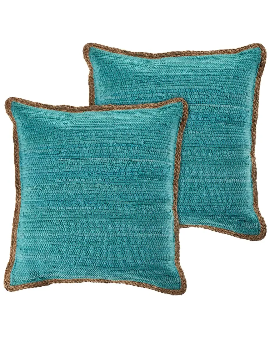 Riley Set of 2 Throw Pillows with Jute Border - Blue