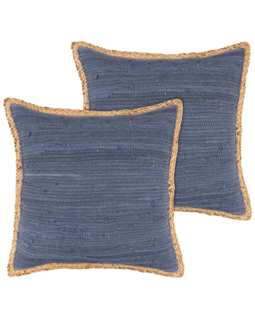 Riley Set of 2 Throw Pillows with Jute Border - Blue