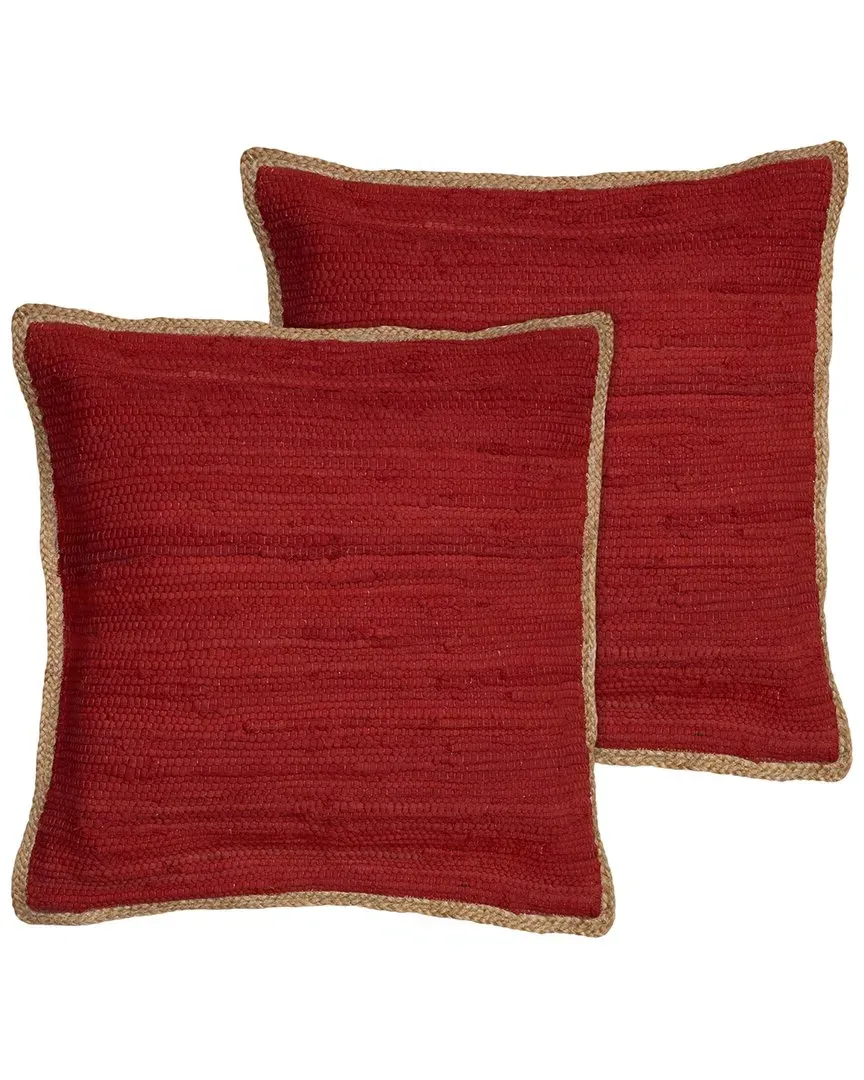 Riley Set of 2 Throw Pillows with Jute Border - Red