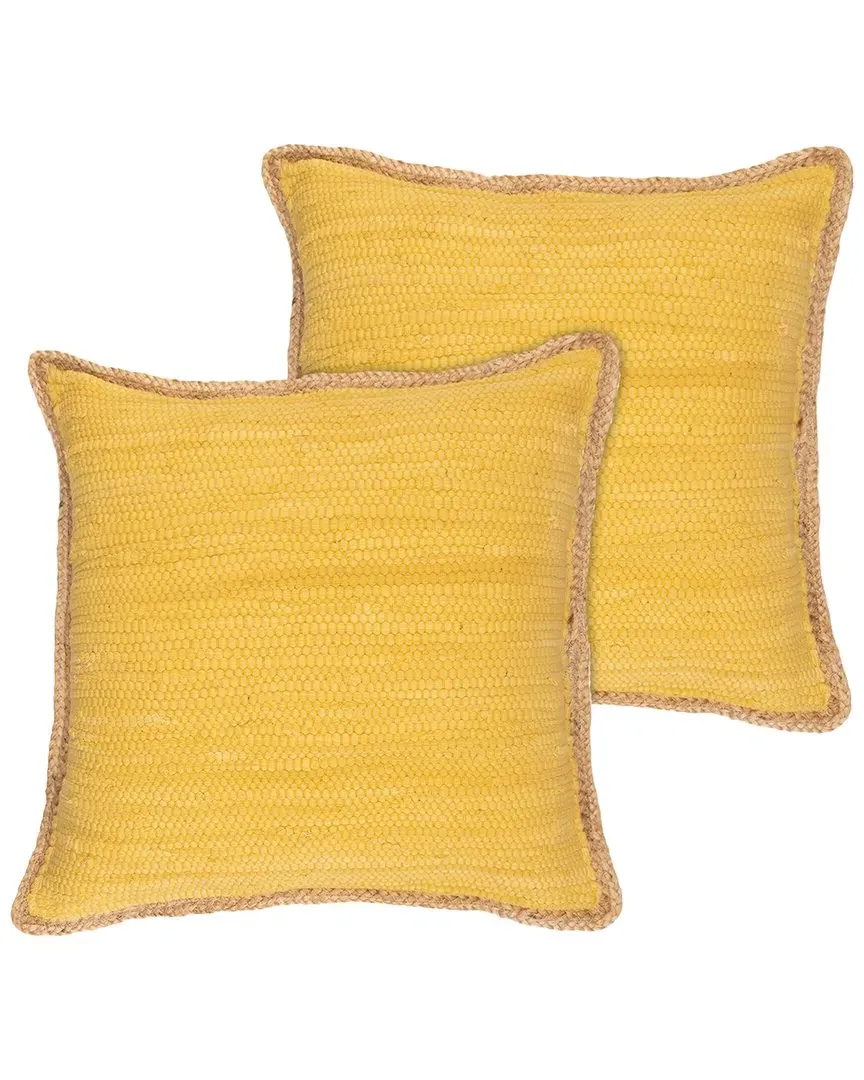 Riley Set of 2 Throw Pillows with Jute Border - Yellow