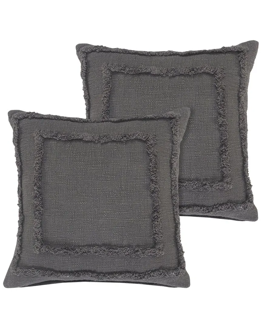 Rory Set of 2 Bordered Throw Pillows - Grey, Cotton