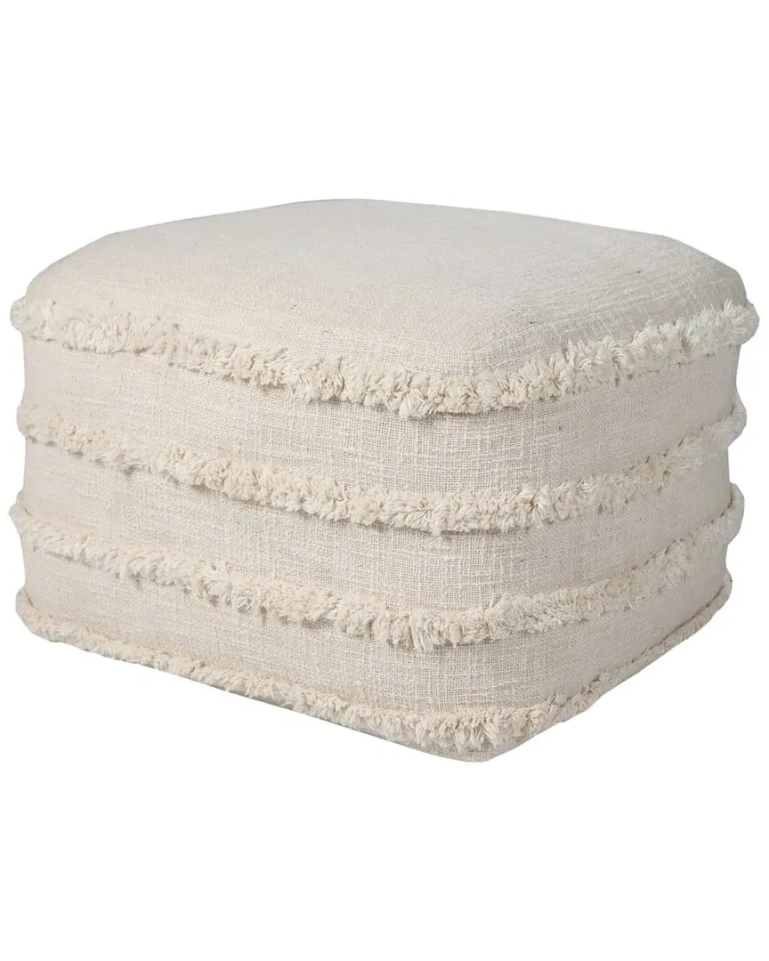 Rory Striped Hand-Woven Ottoman Pouf - Beige, Cotton