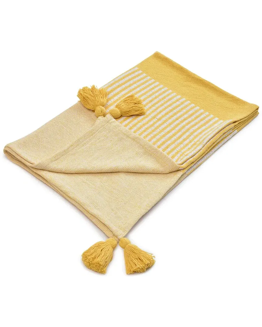 Rosalie Striped Hand-Woven Throw Blanket - Gold, Cotton