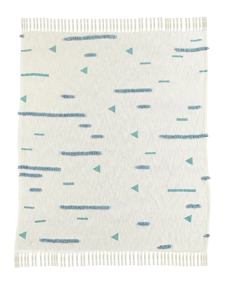 Sarah Geometric Hand-Woven Throw Blanket - Blue, Cotton image
