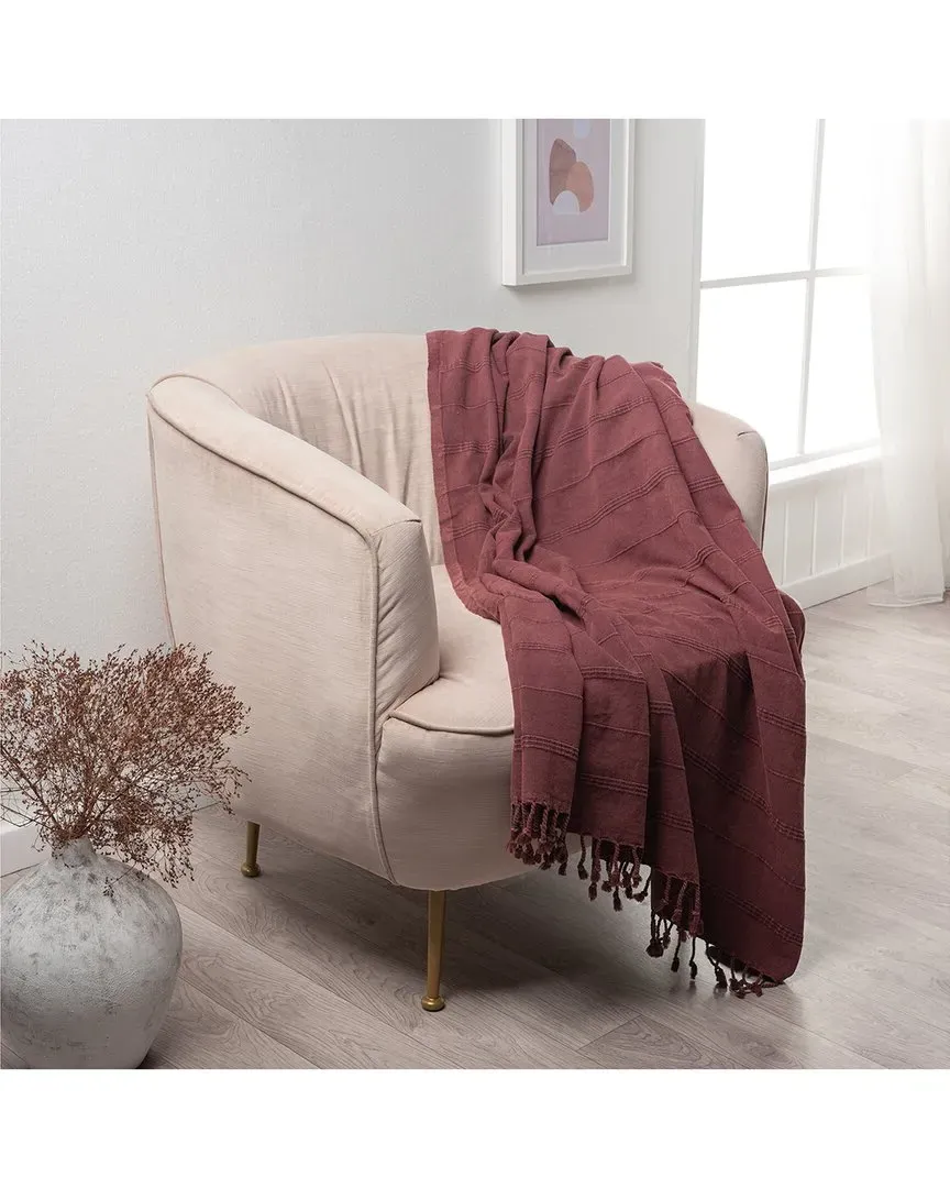 Sejal Striped Throw Blanket with Fringe - Red, Cotton