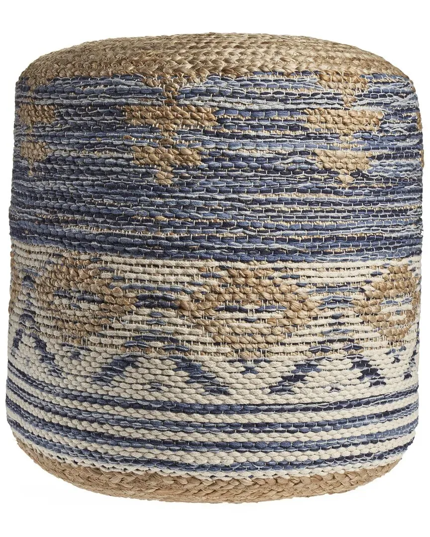 Sevyn Geometric Hand-Woven Ottoman Pouf - Blue, Jute image