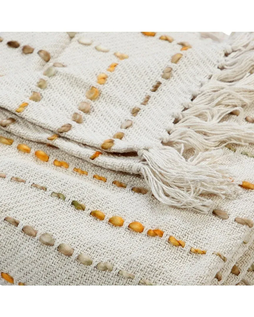 Shimmer Stripe Woven Throw Blanket with Fringe - Yellow